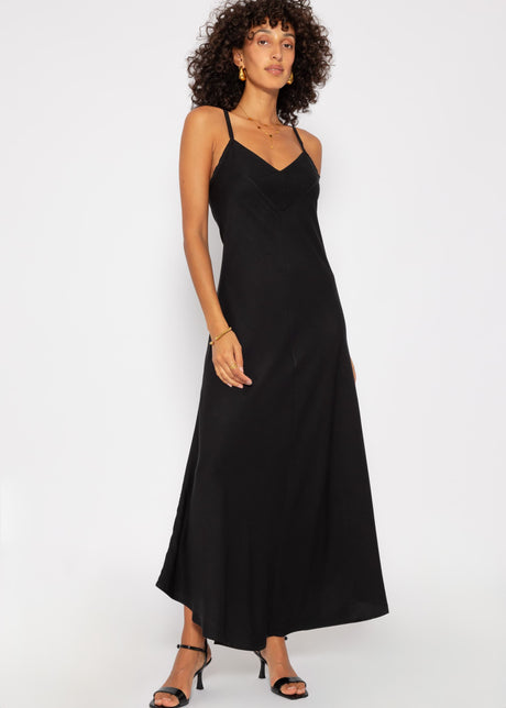 Fließendes Maxi Kleid mit V-Ausschnitt - schwarz von SASSYCLASSY