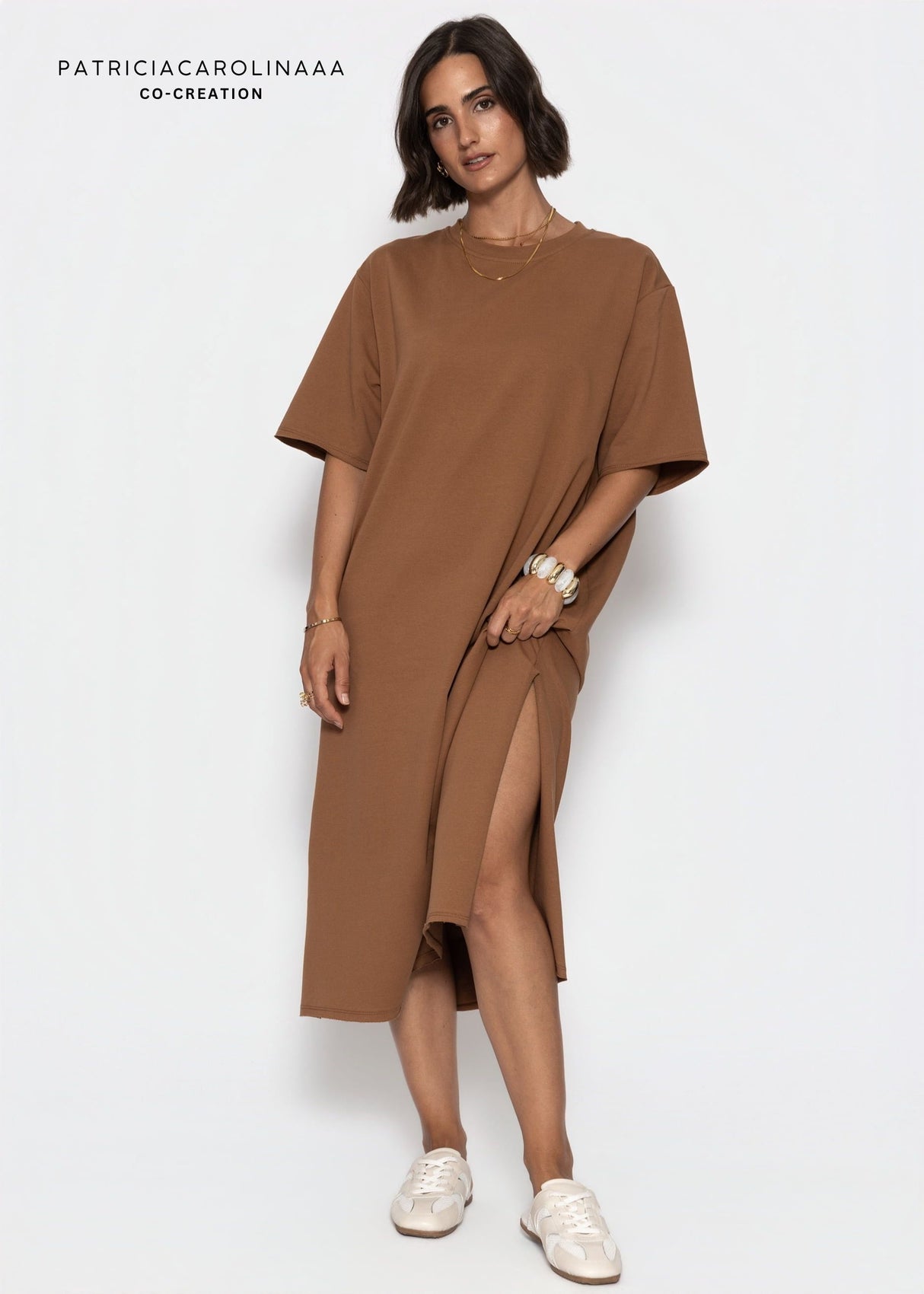 Langes Oversize T-Shirt Kleid - braun