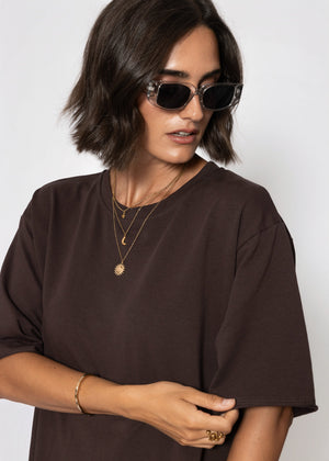 sassyclassy Langes Oversize T-Shirt Kleid - dunkelbraun