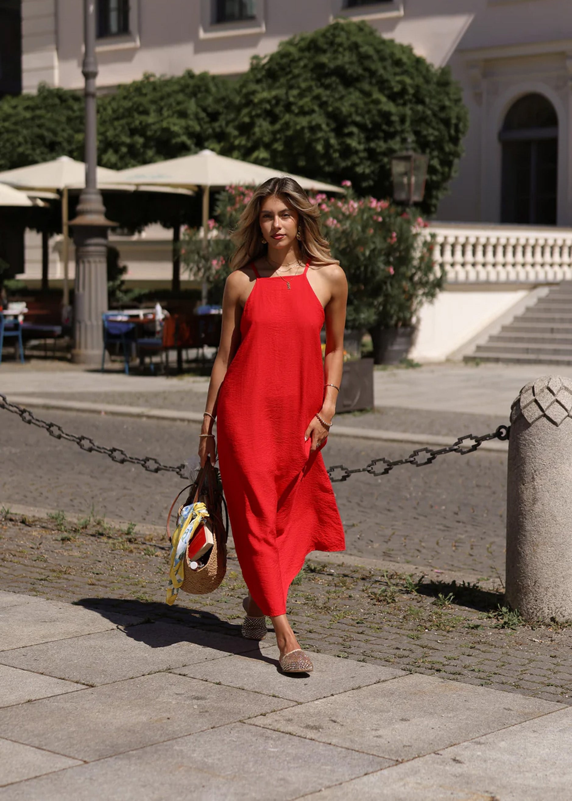 Long slip dress with straps