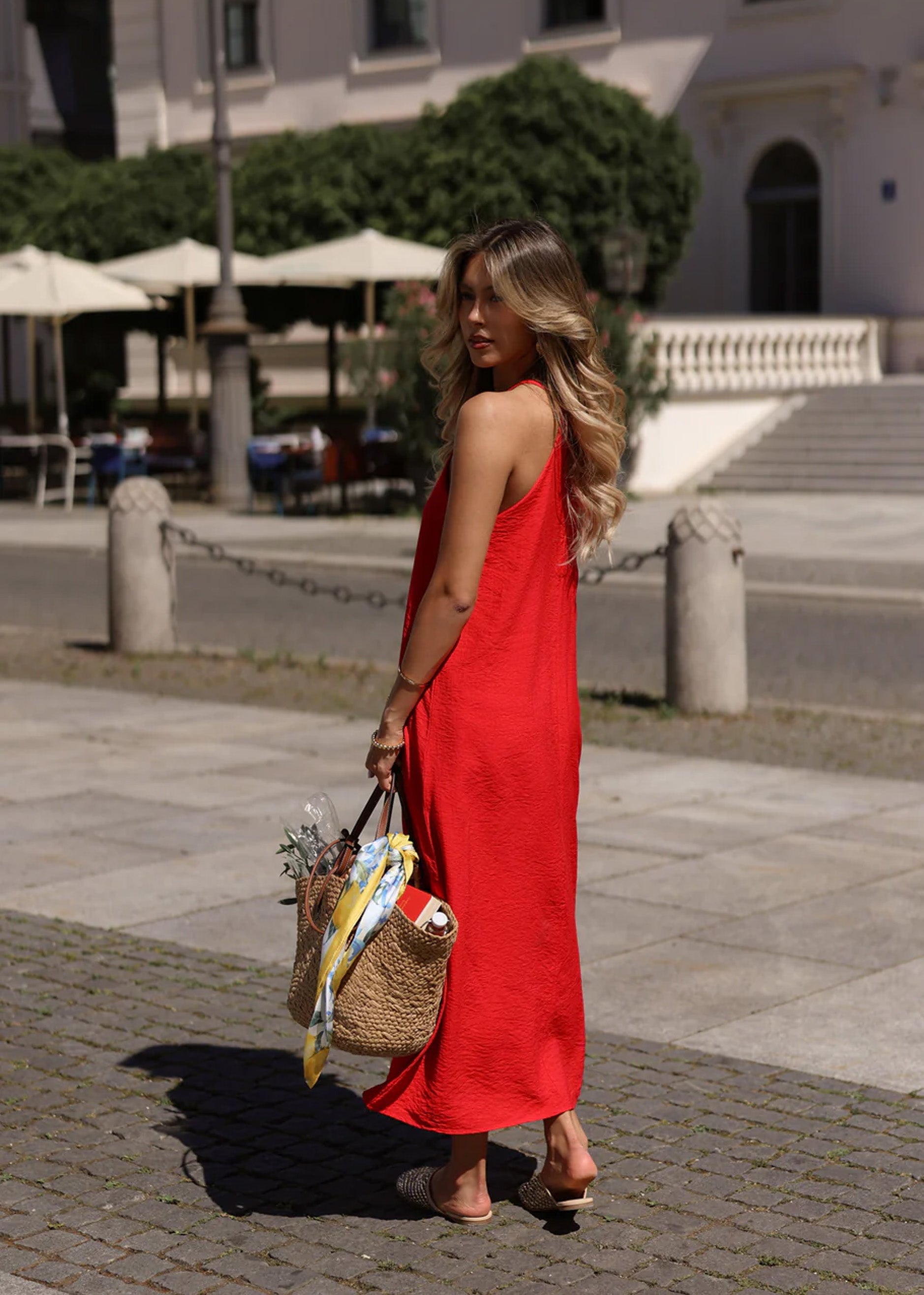 Long slip dress with straps