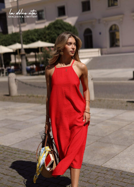 Langes Slip Kleid mit Trägern - rot by SASSYCLASSY