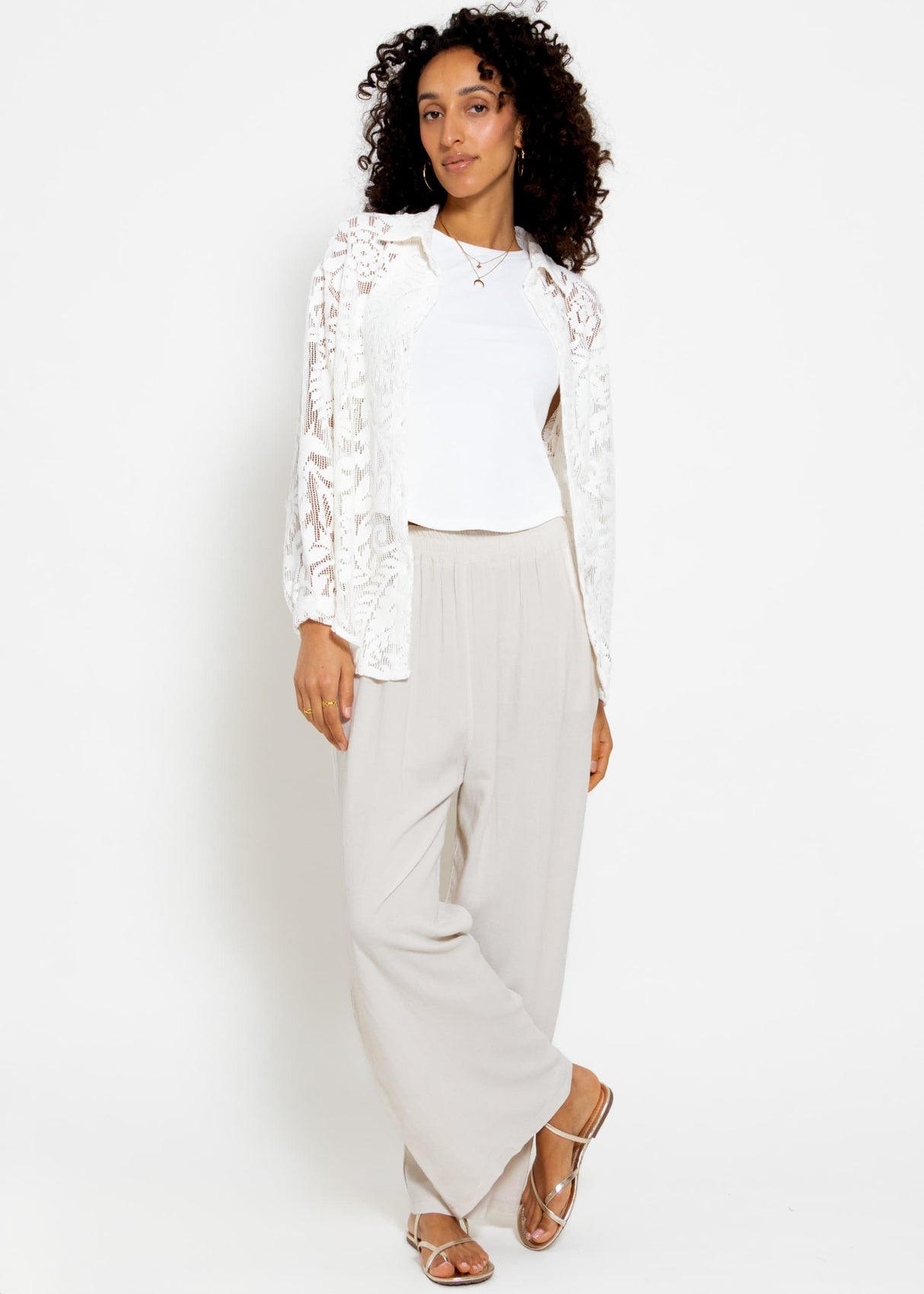 Casual linen trousers - greige