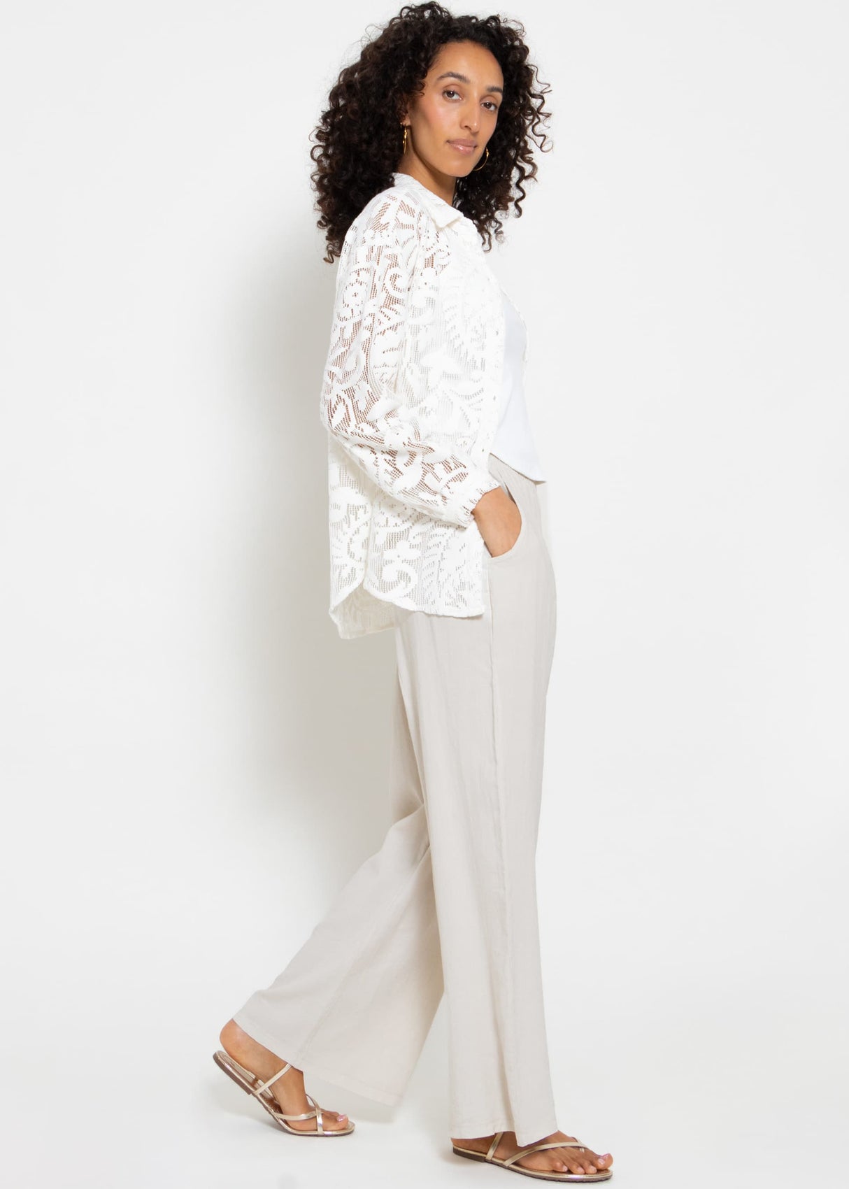 Casual linen trousers - greige
