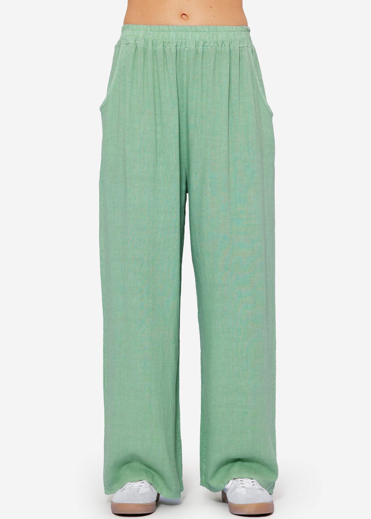 Casual linen trousers - sage green