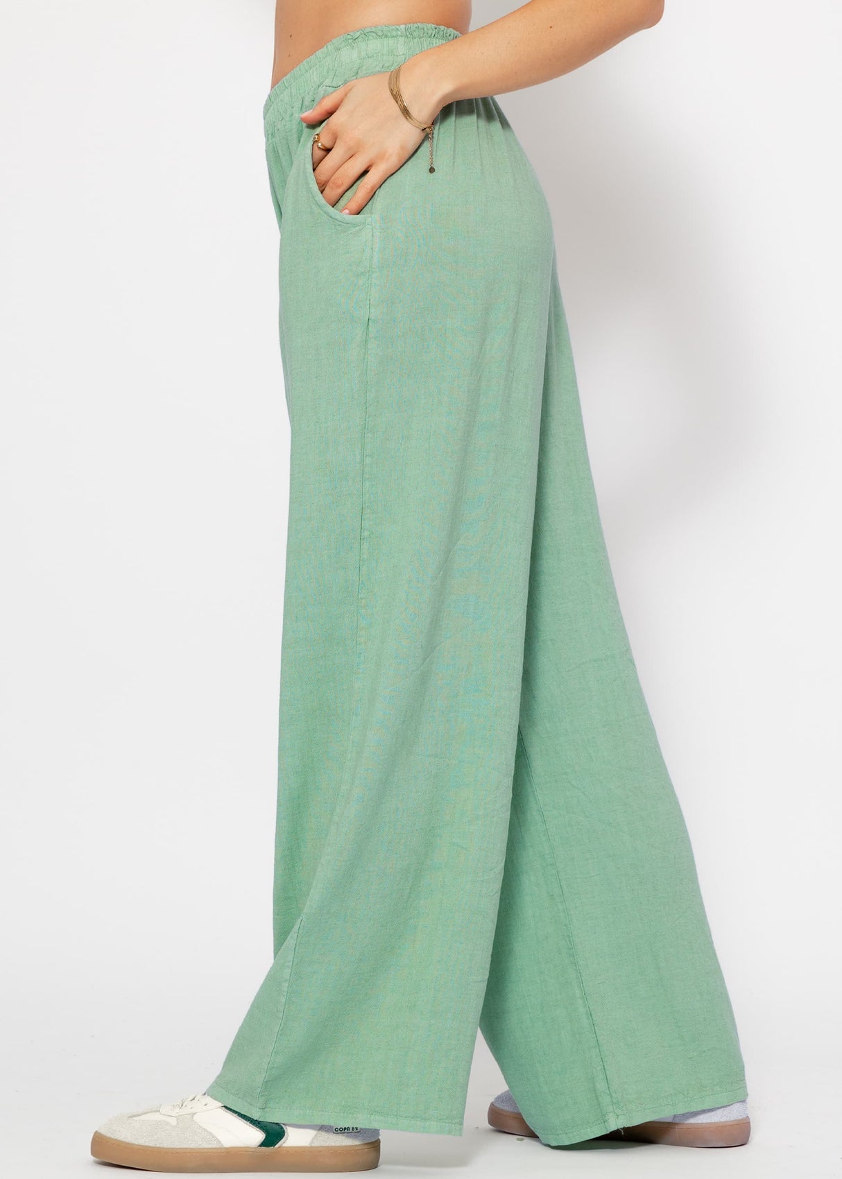 Casual linen trousers - sage green
