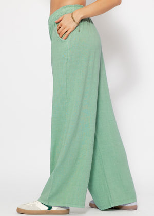 Casual linen trousers - sage green