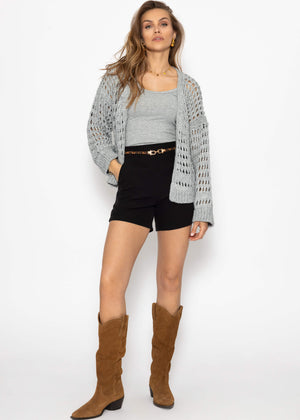 Casual cardigan with lace pattern - gray