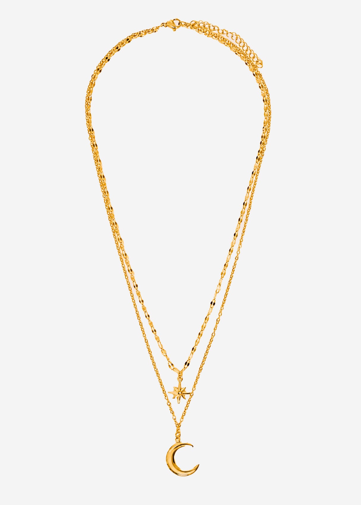 Layer Halskette mit Stern und Mond - gold