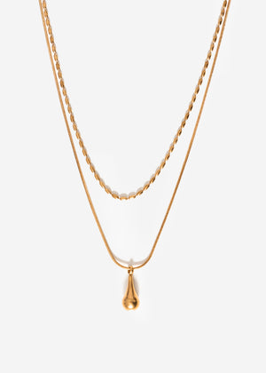 Layer-Kette mit Tropfenanhänger - gold