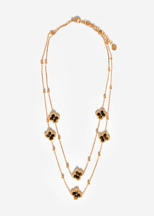 Layering necklace with clover leaves - gold