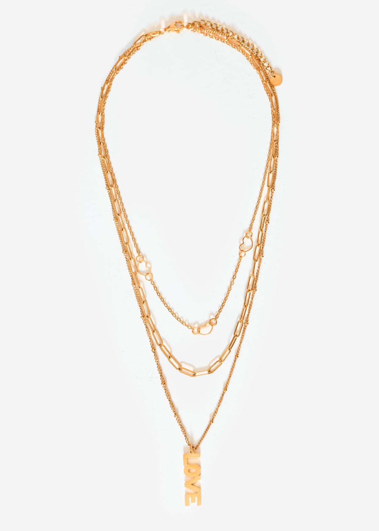 Layering Halskette mit Herzen und „Love"- Anhänger - gold