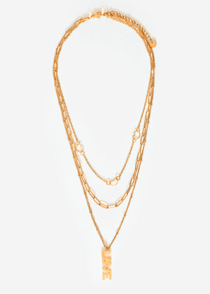 Layering Halskette mit Herzen und „Love"- Anhänger - gold