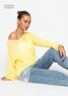 Leicht transparenter Feinstrickpullover - buttergelb