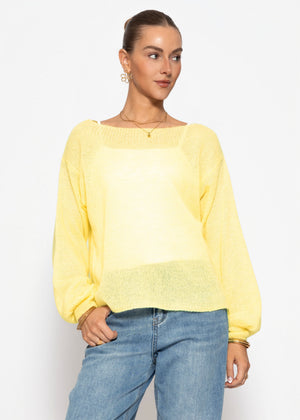 Leicht transparenter Feinstrickpullover - buttergelb