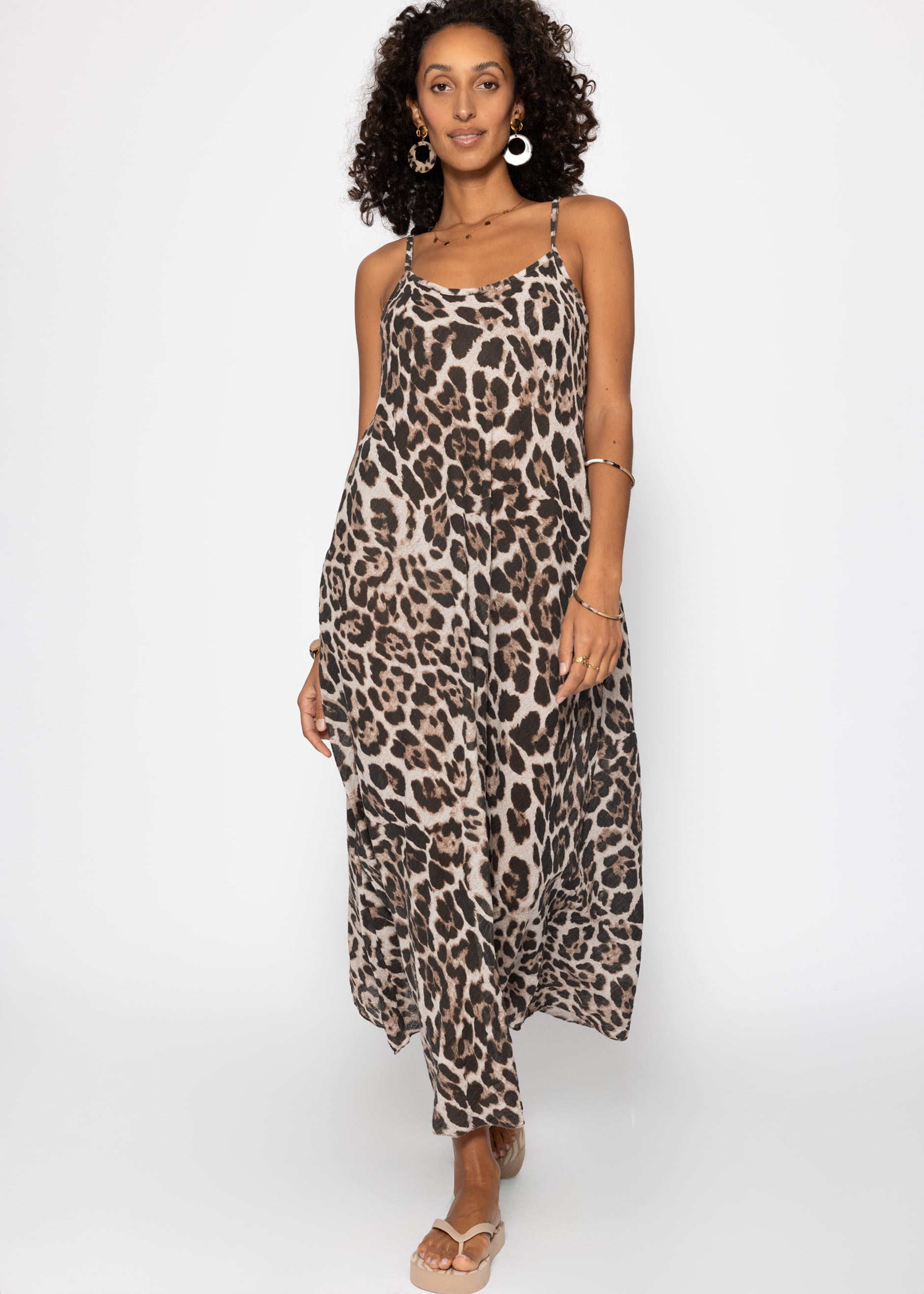 Slightly transparent musselin beach dress with leo -print