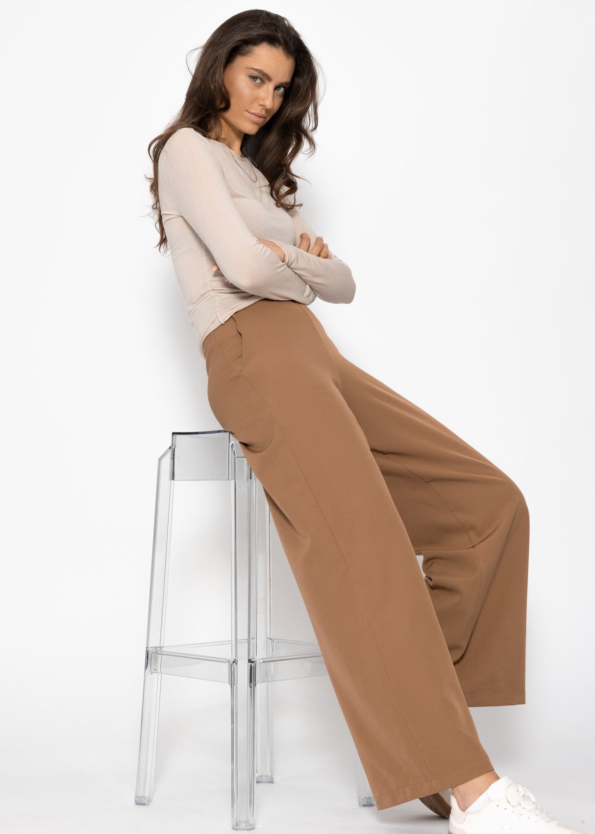 Leicht transparentes Langarmshirt - beige