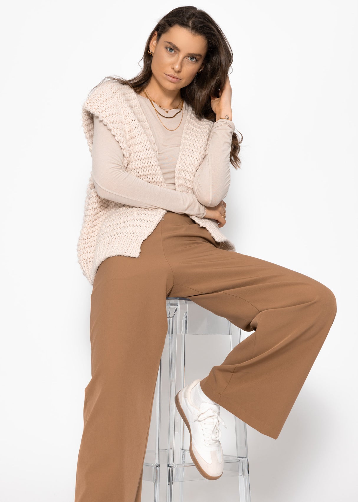 Leicht transparentes Langarmshirt - beige