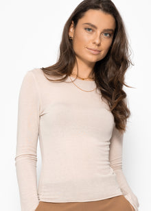 Leicht transparentes Langarmshirt - beige