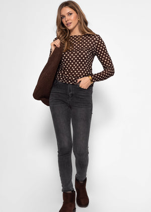 Leicht transparentes Langarmshirt mit Kaschmiranteil - braun