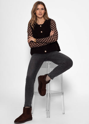 Leicht transparentes Langarmshirt mit Kaschmiranteil - braun