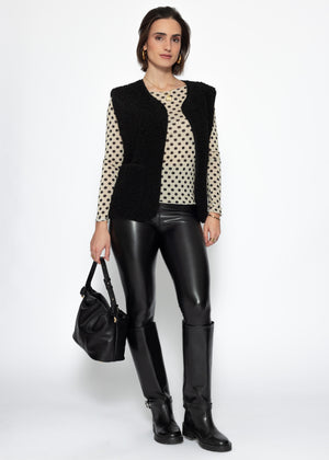 Leicht transparentes Langarmshirt mit Kaschmiranteil und Punkten - beige-schwarz