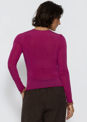 Leicht transparentes Langarmshirt mit Rundhals - pink