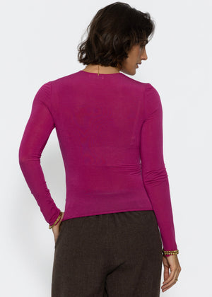 Leicht transparentes Langarmshirt mit Rundhals - pink