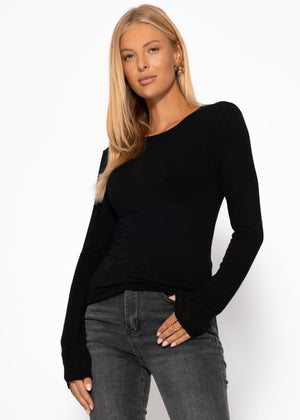 Leicht transparentes Langarmshirt - schwarz