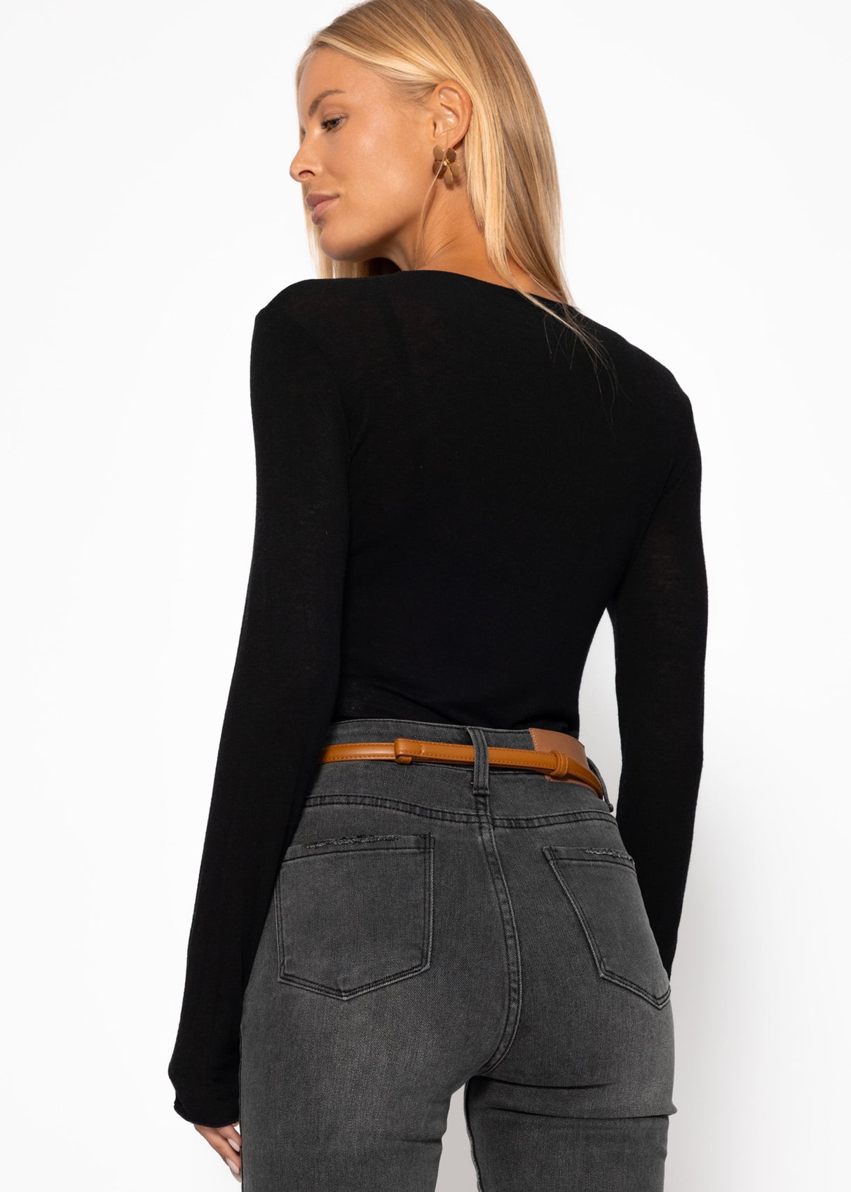 Leicht transparentes Langarmshirt - schwarz