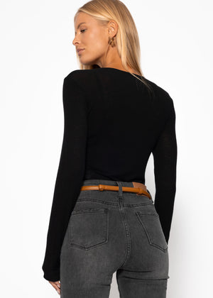 Leicht transparentes Langarmshirt - schwarz