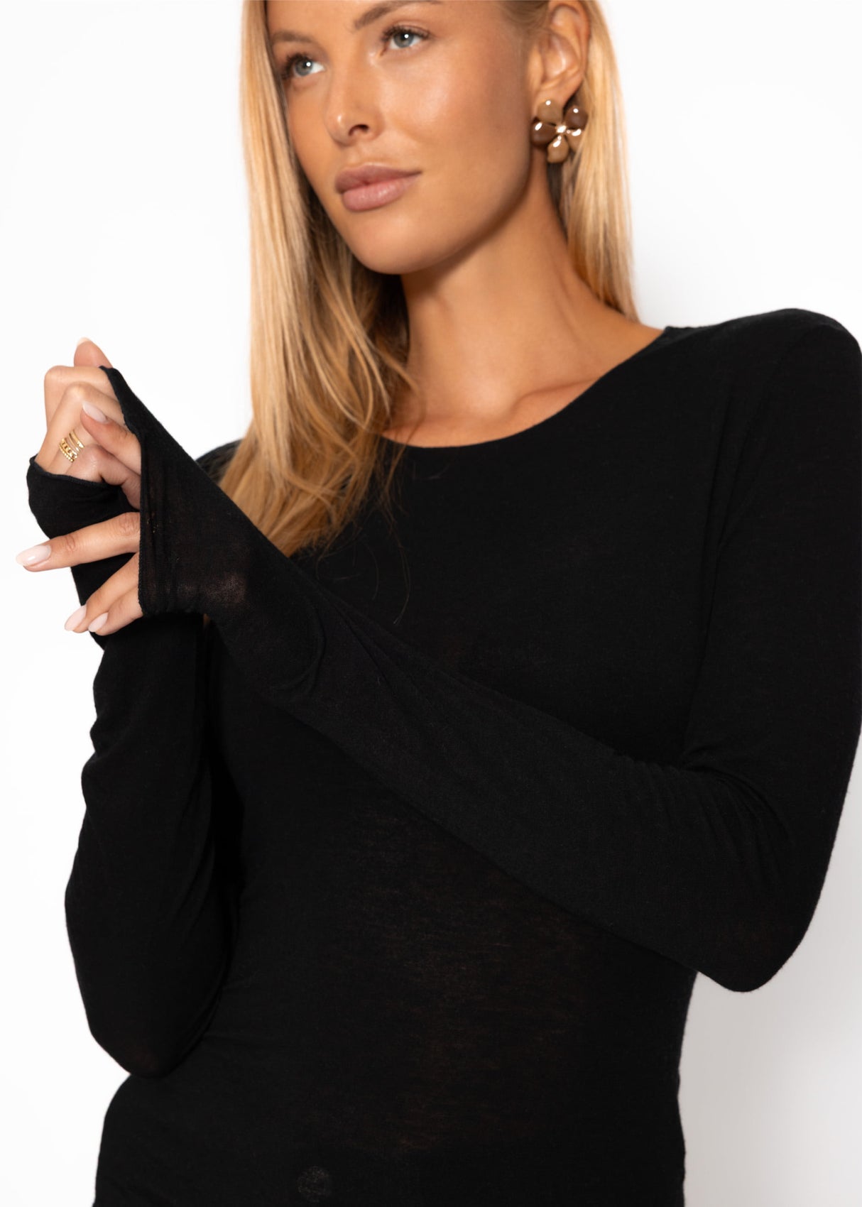 Leicht transparentes Langarmshirt - schwarz