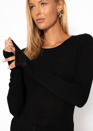 Leicht transparentes Langarmshirt - schwarz