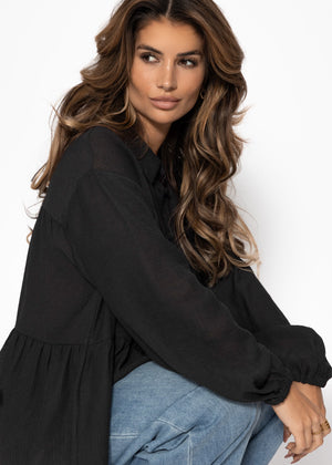 Lightweight blouse with flounces - black