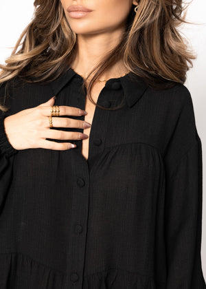 Lightweight blouse with flounces - black
