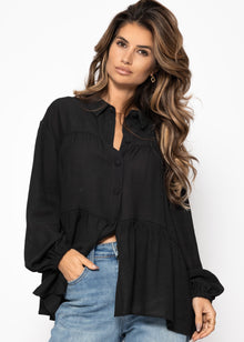Lightweight blouse with flounces - black