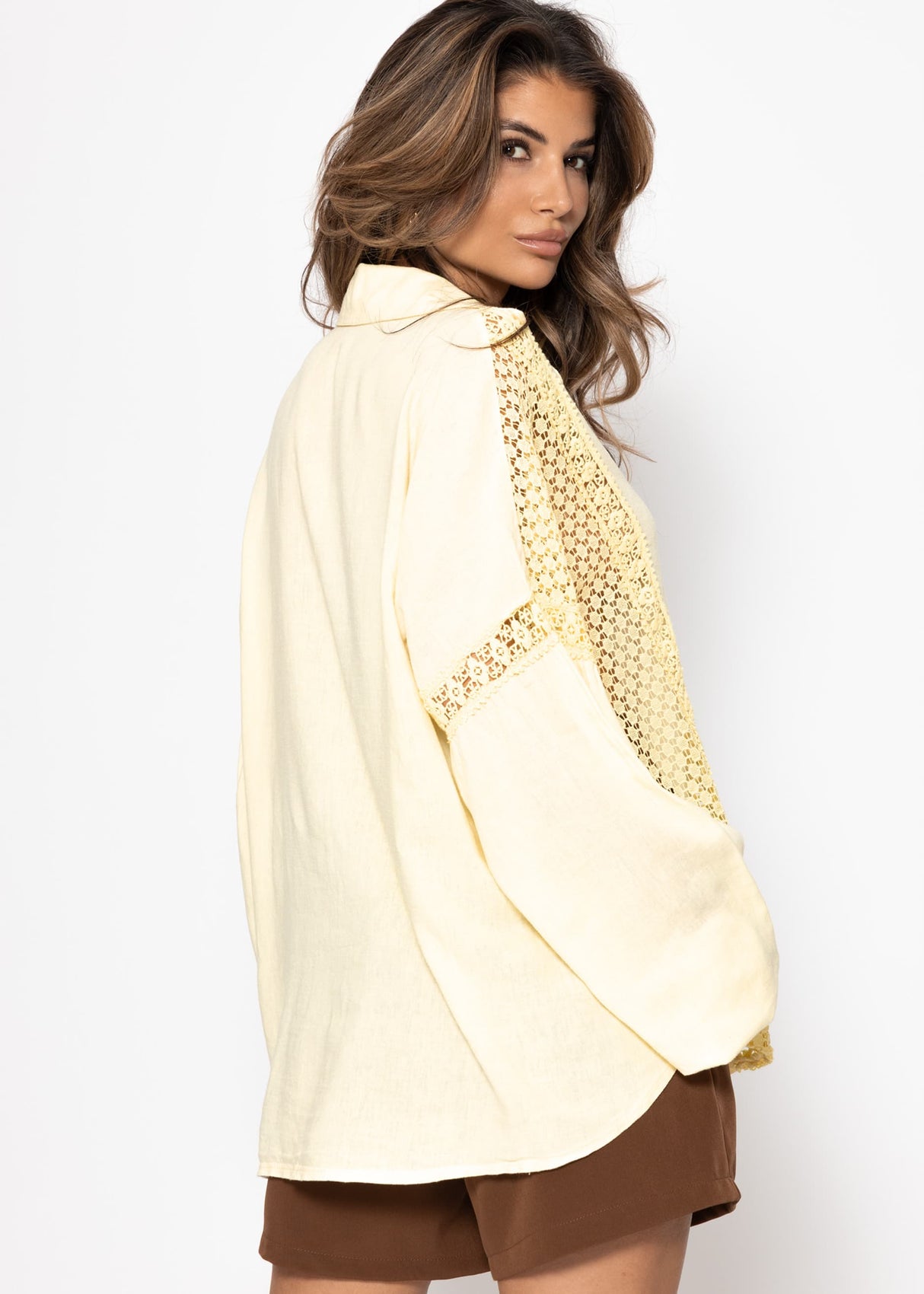 Linen blouse with lace - butter yellow