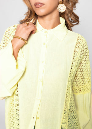 Linen blouse with lace - butter yellow