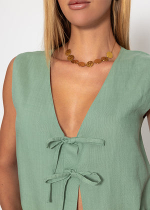 Linen top with bow closure - sage green