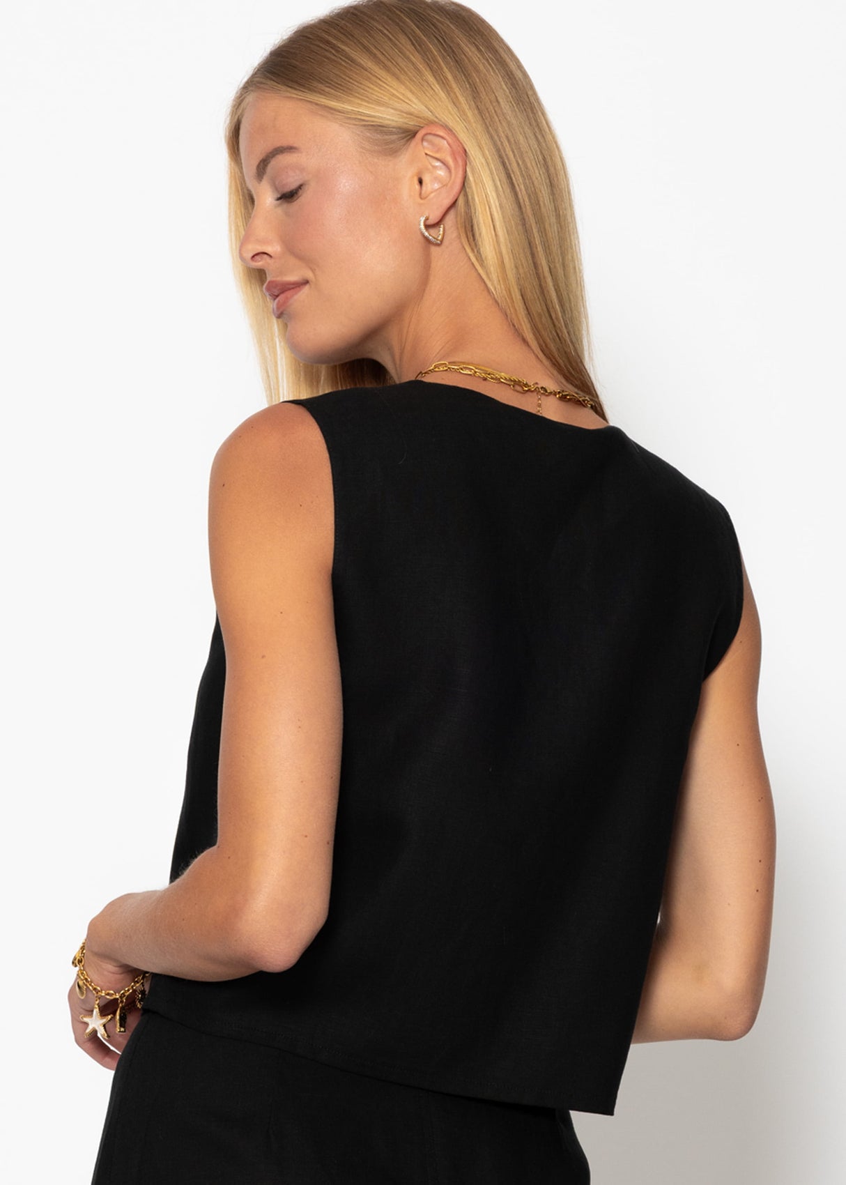 Linen top with bow closure - black
