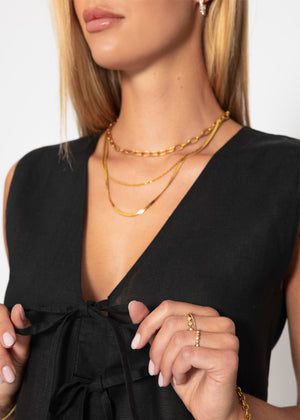 Linen top with bow closure - black