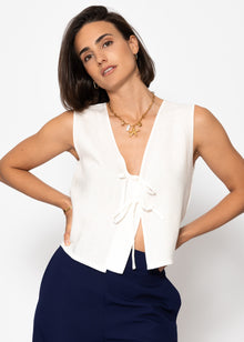 Linen top with bow closure - white