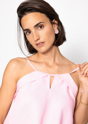 Linen top with spaghetti straps - pink