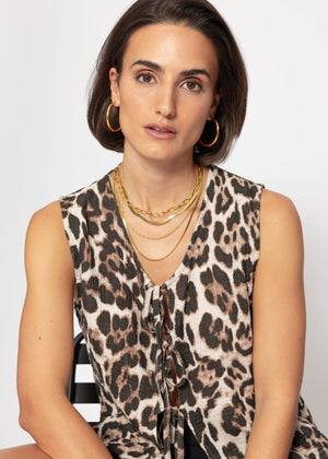 Leo muslin top with bow closure - brown