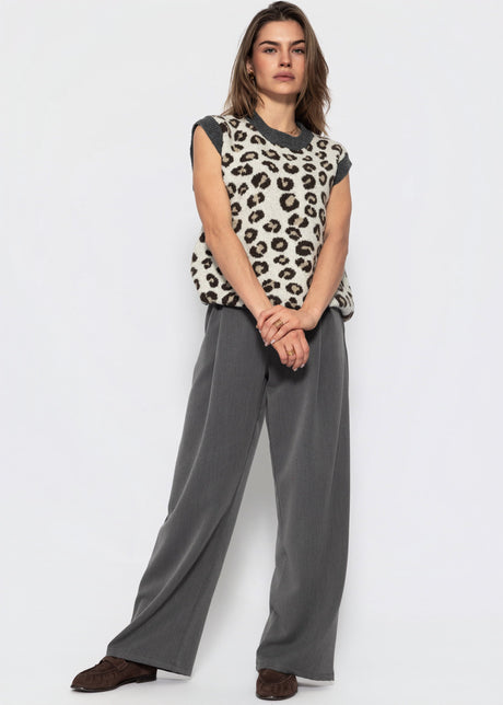 Leopard Strickpullunder - grau