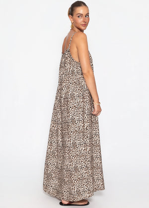 Lockeres Trägerkleid mit Leo-Print - beige
