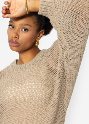 Loose-knit sweater with batwing sleeves - beige