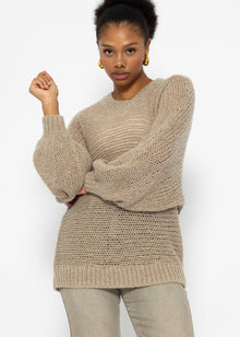 Loose-knit sweater with batwing sleeves - beige