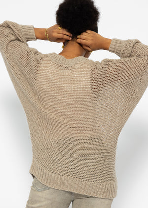 Loose-knit sweater with batwing sleeves - beige