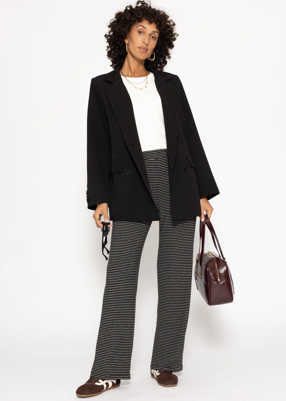 Loungewear trousers with stripes - black